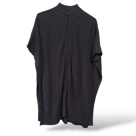 Lululemon Poncho One Size Call Me Cozy Charcoal Zip Up Cotton Yak Blend Knit - Picture 1 of 8